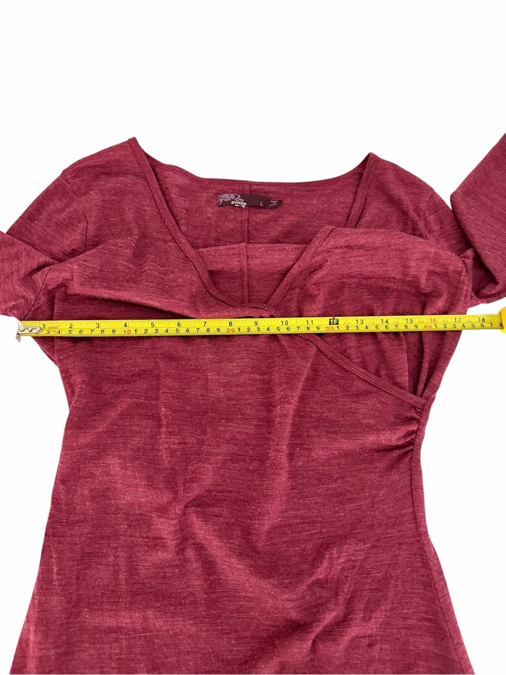 PRANA Burgundy Nadia Faux Wrap Wool Blend Long Sleeve Dress large - Picture 9 of 10